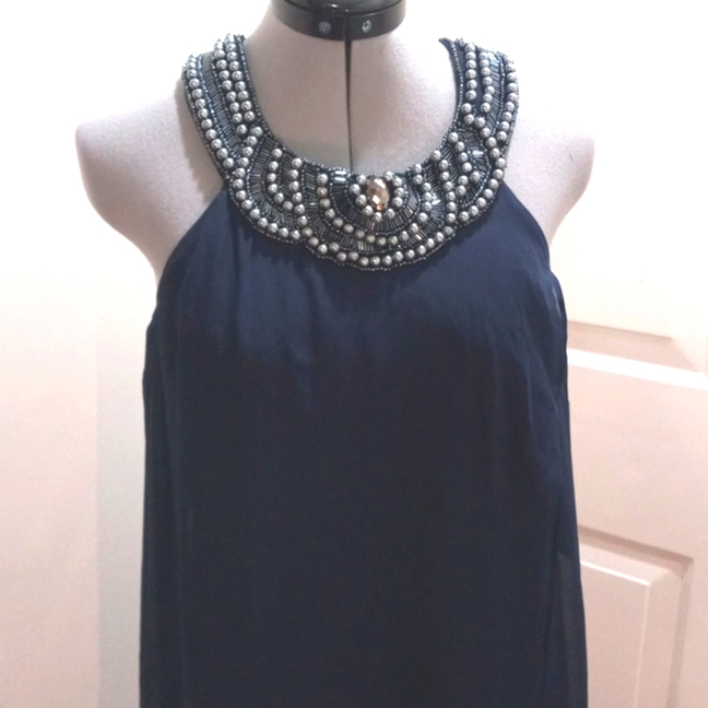Sangria Petites,  A-Semetrical  Tiered lined Beaded Midi Dress Size 4 P (((NWT))